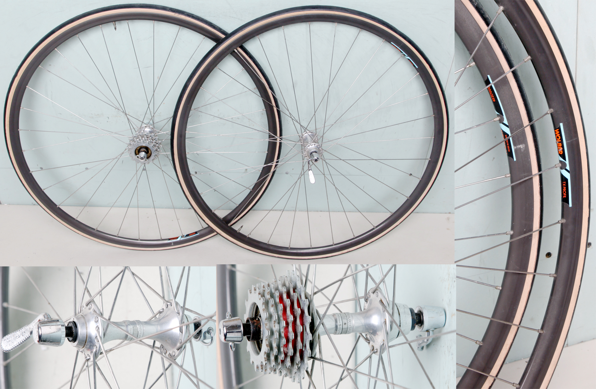 Jeu De Roues Campagnolo C Record / Wolber TX Profil - 36 Trous - Anthracite - Occasion Bon état